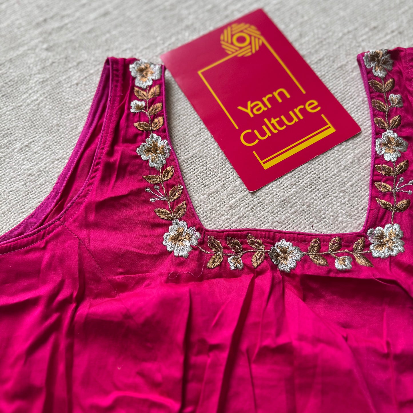 Hot pink with floral embroidery, sleeveless, cotton silk, size 36 (alterable from 34-40), readymade blouse - YCBLAU07