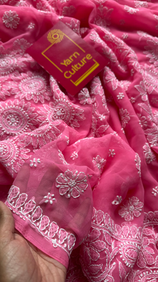Baadal Gulabi (pink clouds) - Pink Chikankari, georgette YCSLCJULCK05