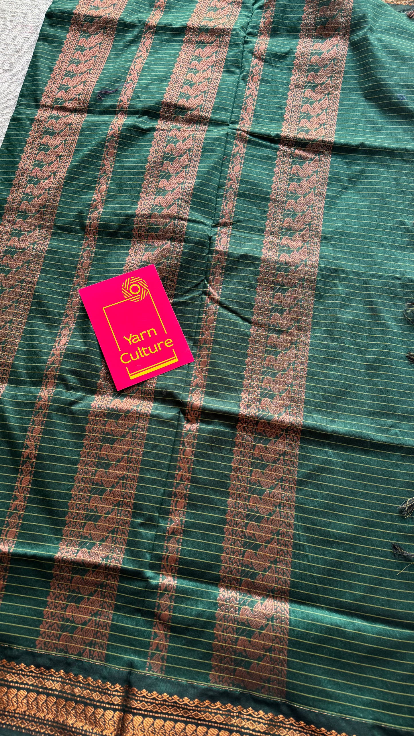 Mustard yellow with dark green checkered saree, cotton silk - YCCOTNKCFE67