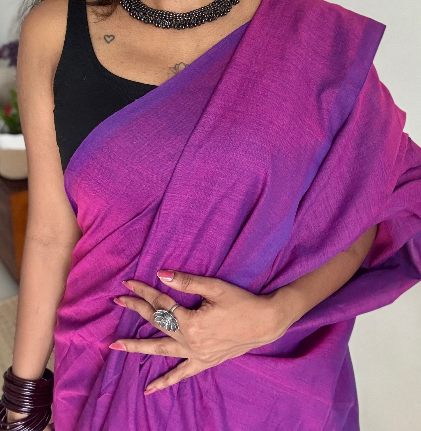 Purple pink soft cotton saree  - YCBCKCAP26