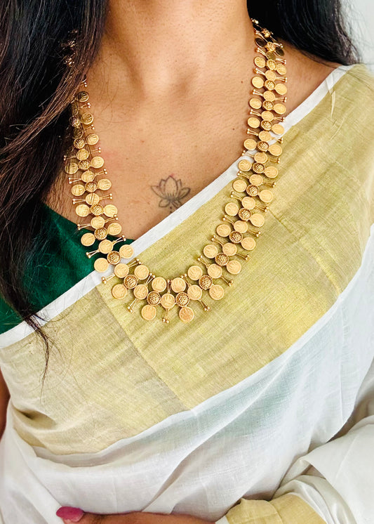 Long triple coin statement neckpiece, with earrings - YCGPNP728