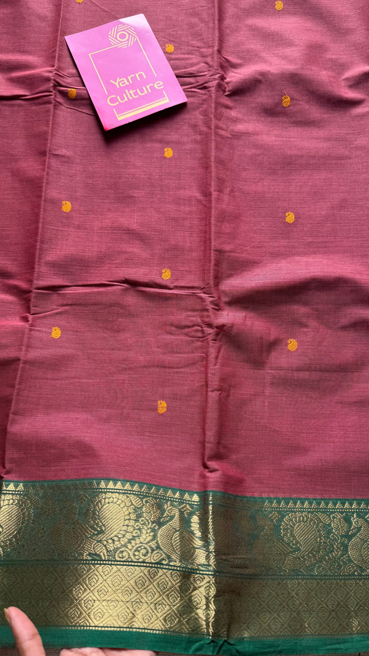Terracotta red with green zari border kanchi cotton saree - YCCOTNCKSE18