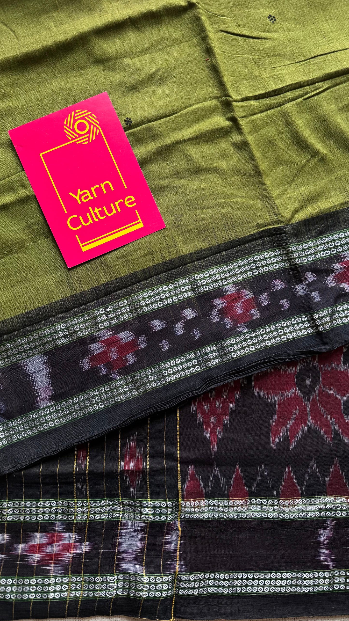 Prahari - olive green Sambalpuri handloom cotton - YCHOTESJA203