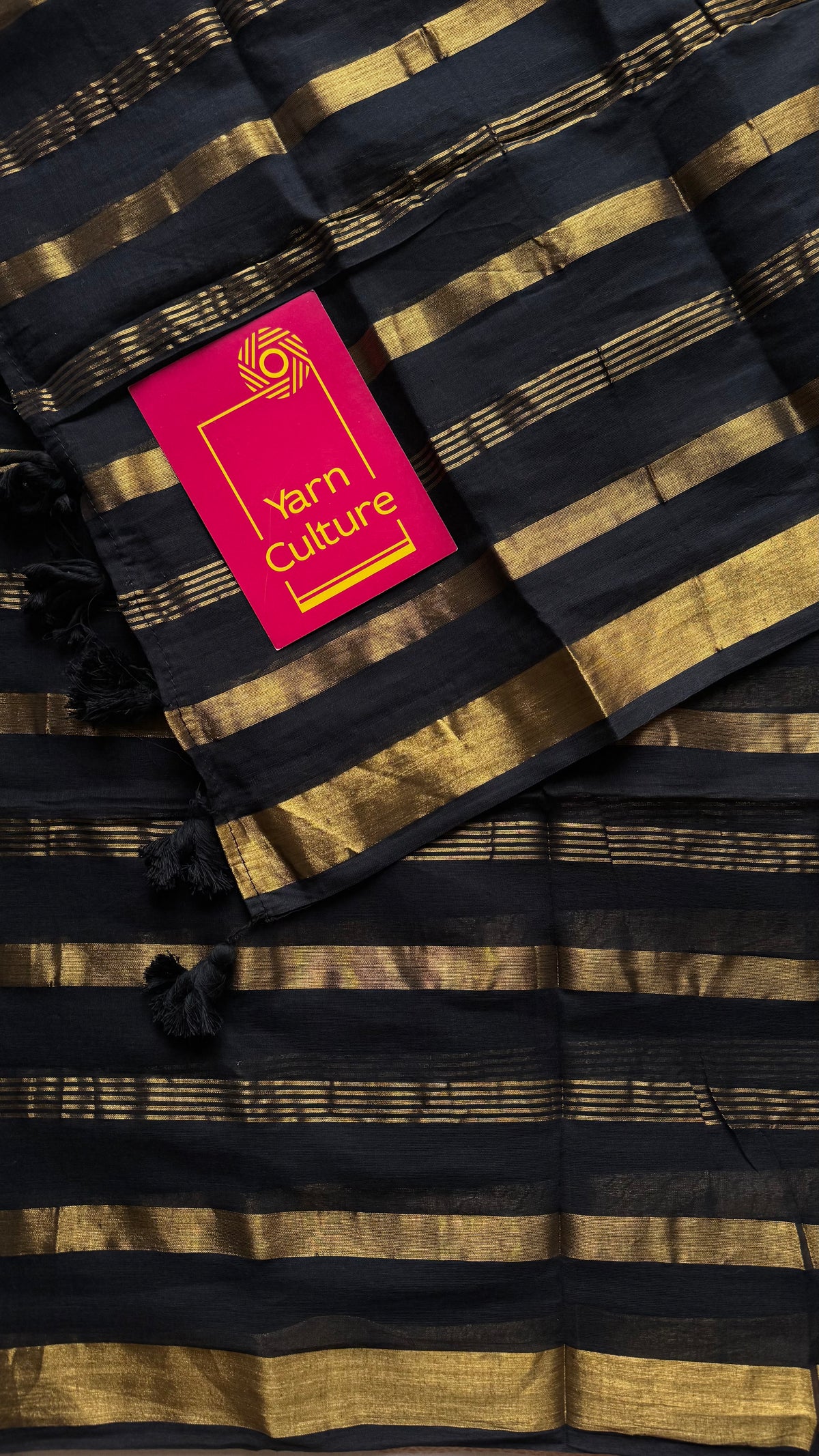 Black mul cotton saree with zari stripes - YCBCMCSE26