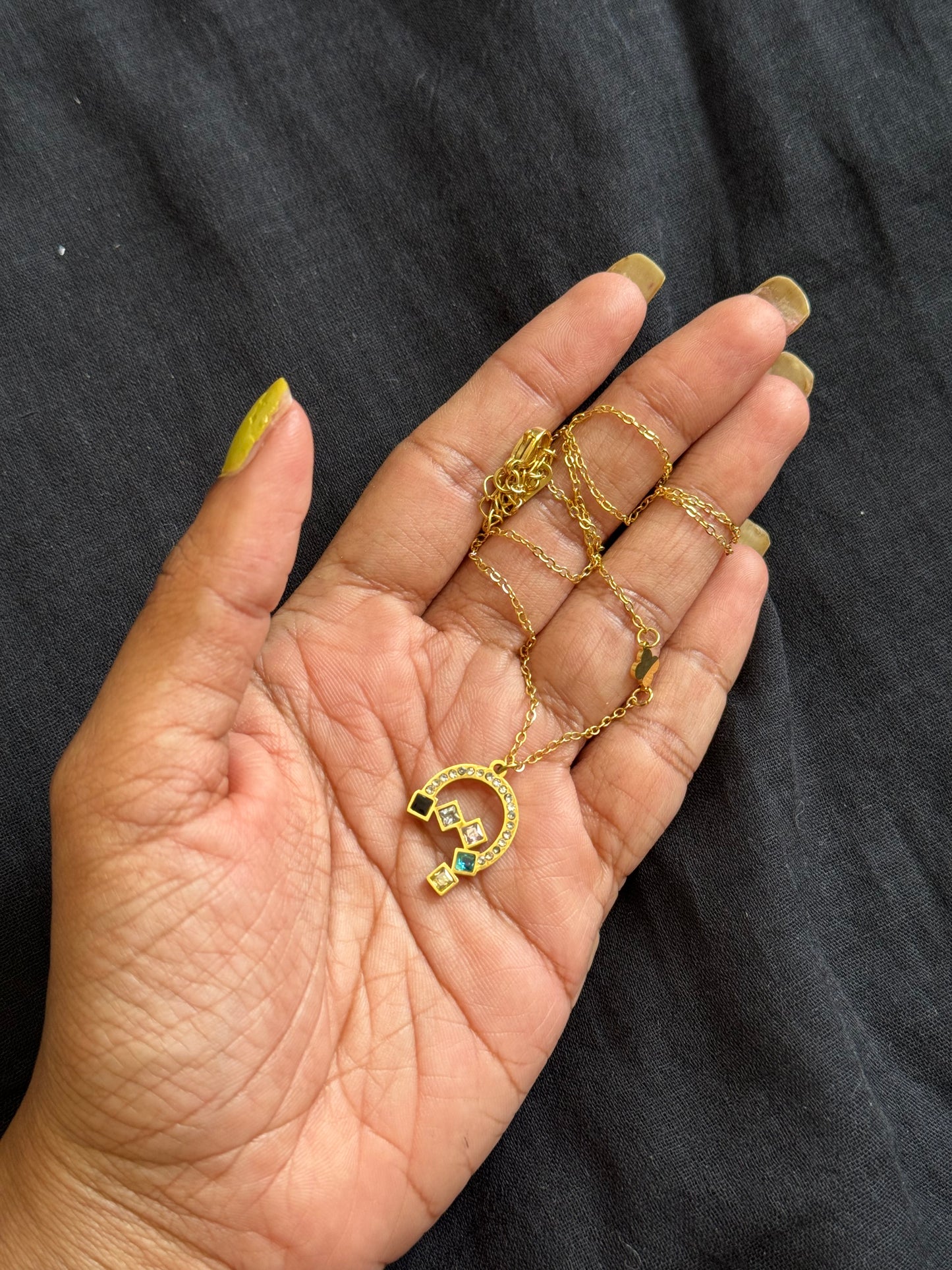 Gold plated chain, multicoloured stone pendant - YCGPC250