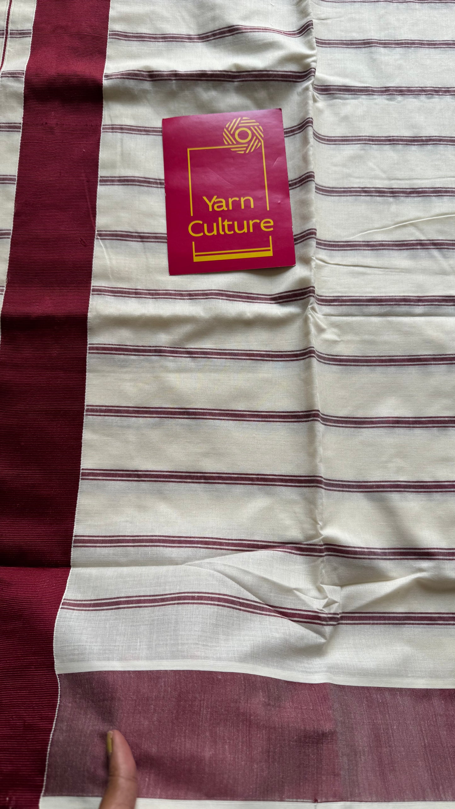 Ivory Kerala cotton saree with maroon stripes and border - YCIEKCFE324