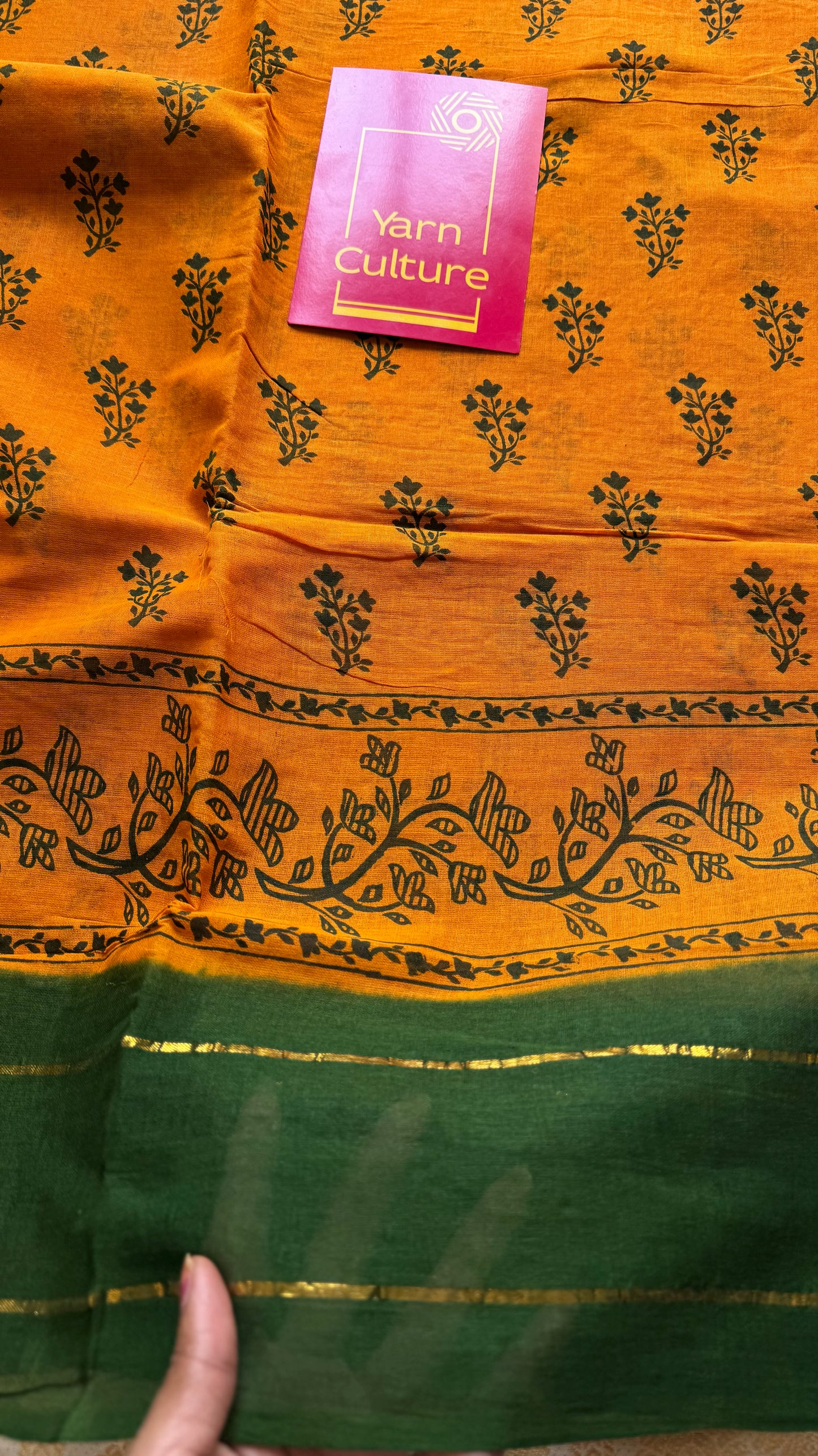 Mango yellow with green contrast, kattuchayam dyed madurai cotton saree - YCCOTNMA245