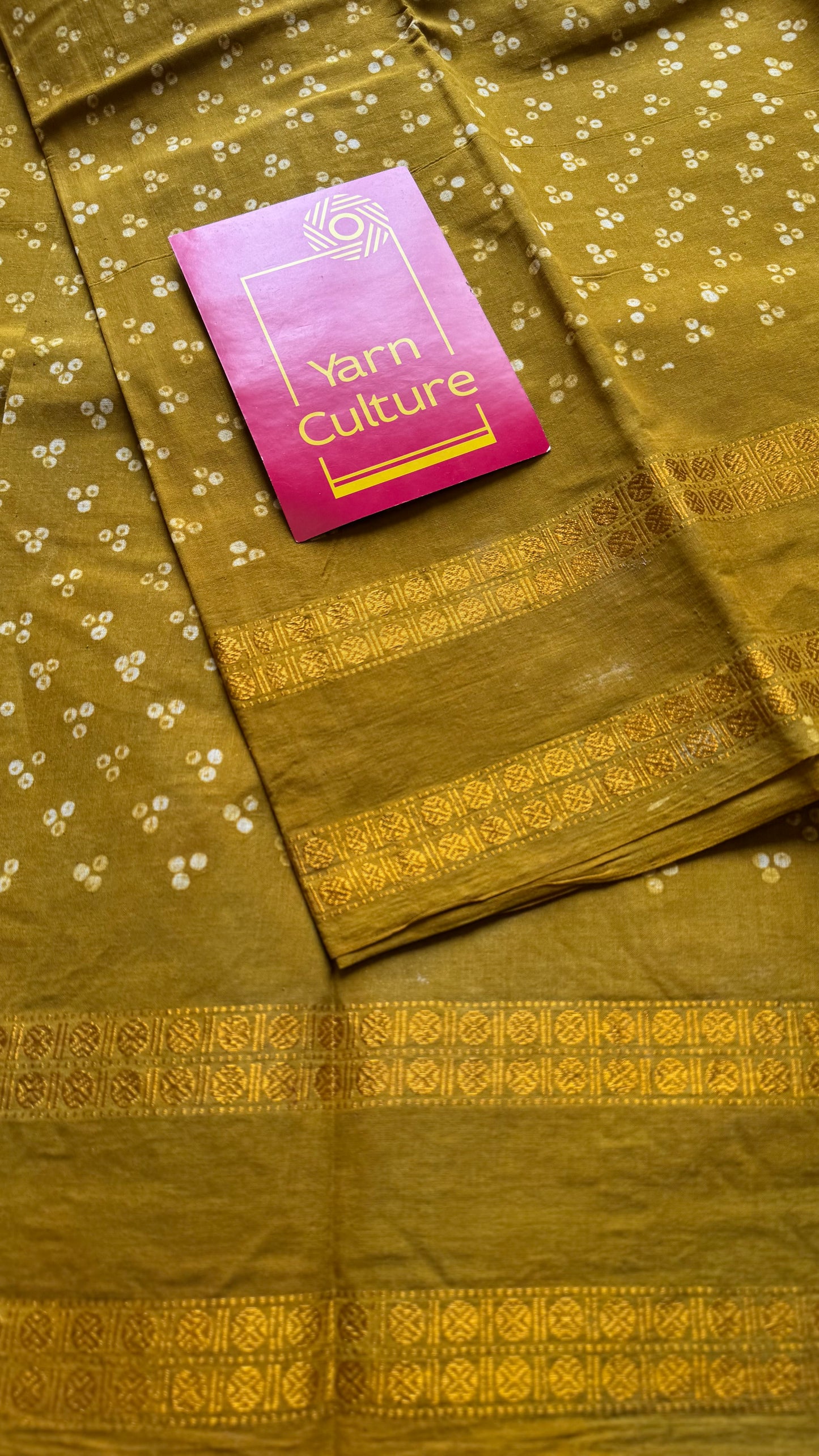 Ginger/mehendi green, wax dot printed sungudi, kattuchayam dyed madurai cotton - YCCOTNMSAP150