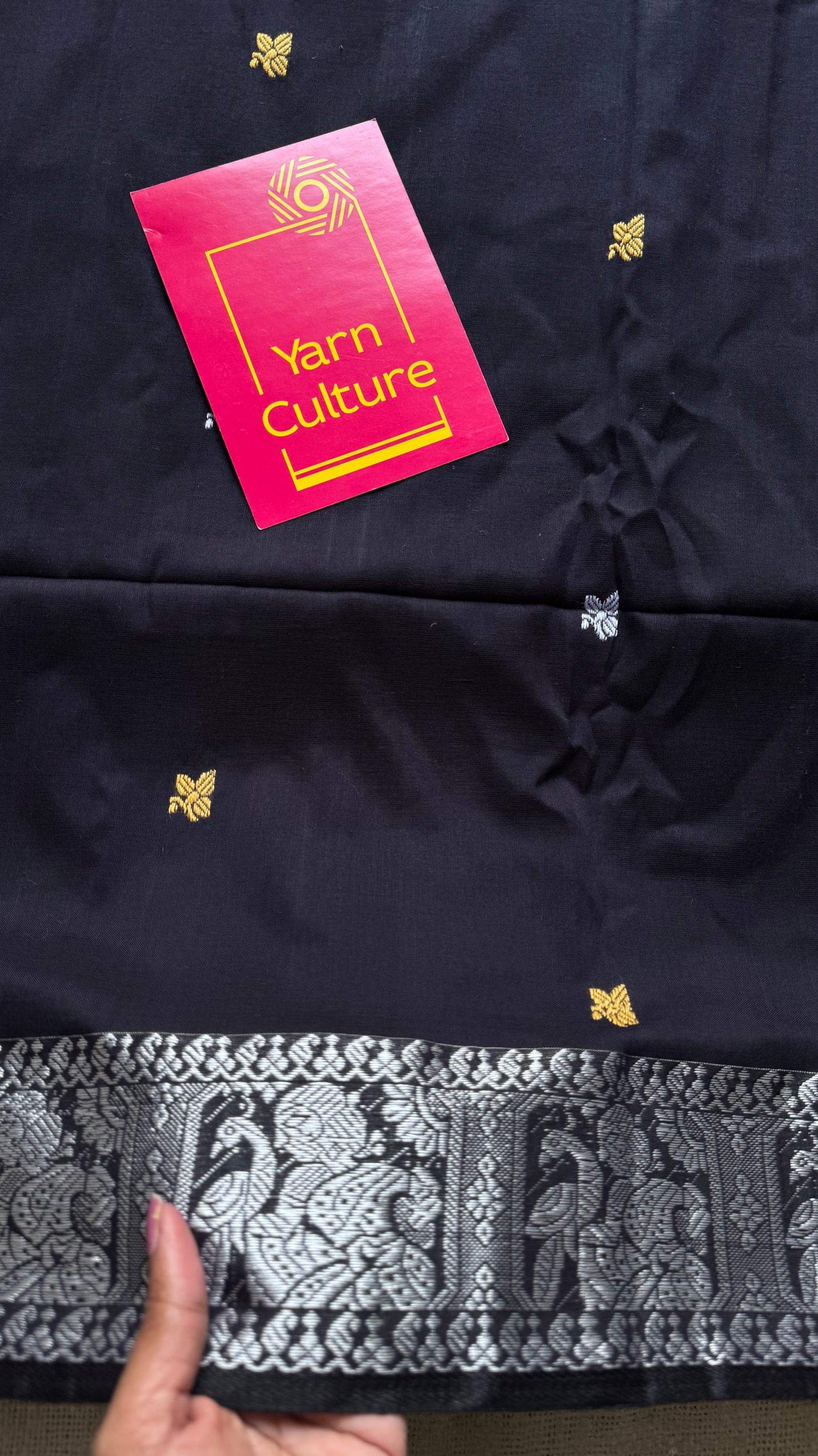 Black with white, Baluchari-inspired soft cotton handwoven saree - YCHOTEBCJA227