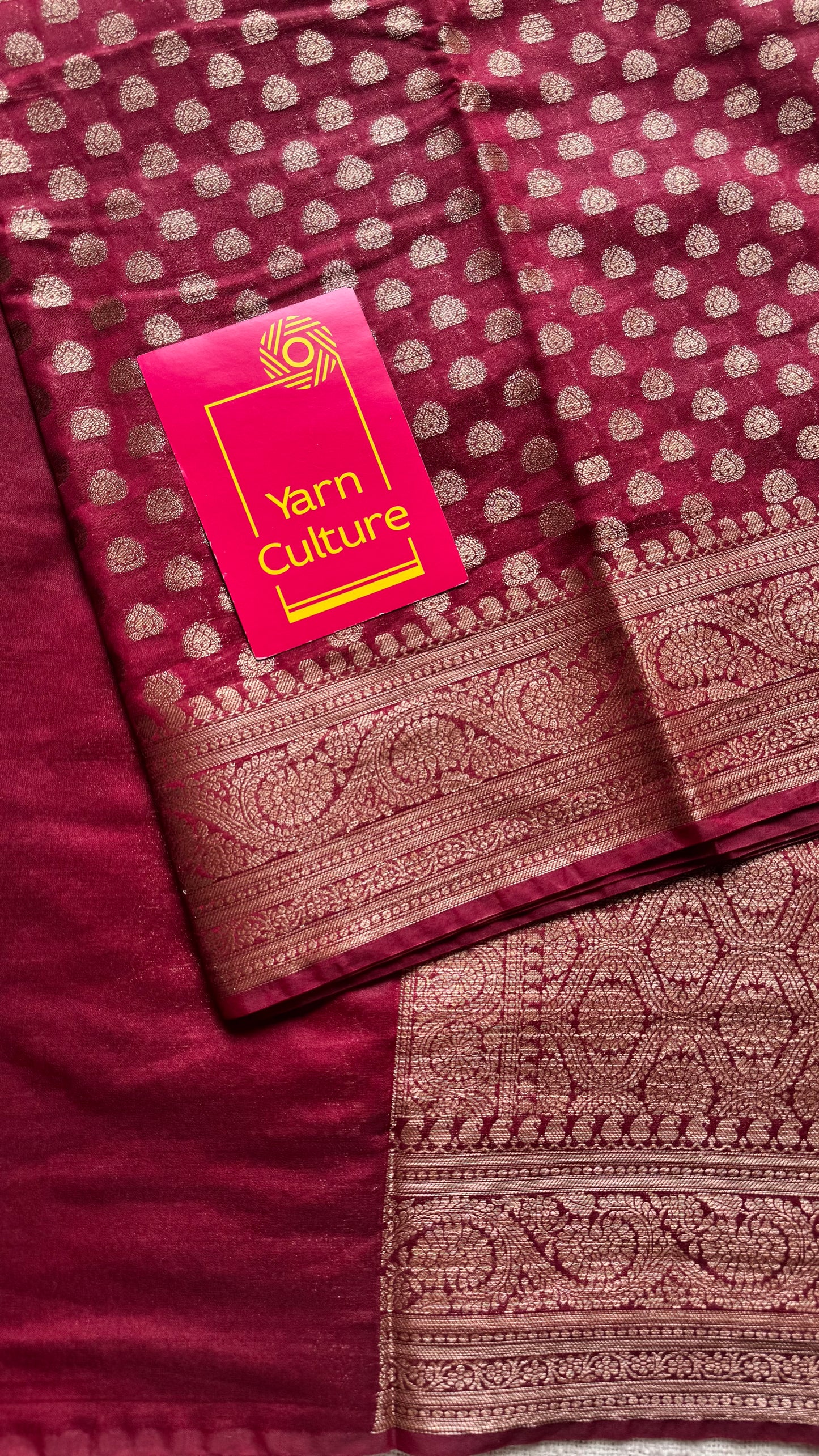 Ruby - Maroon with a slight hint of pink, antique gold zari, Banarasi semi georgette - YCBLFEGAGZ16