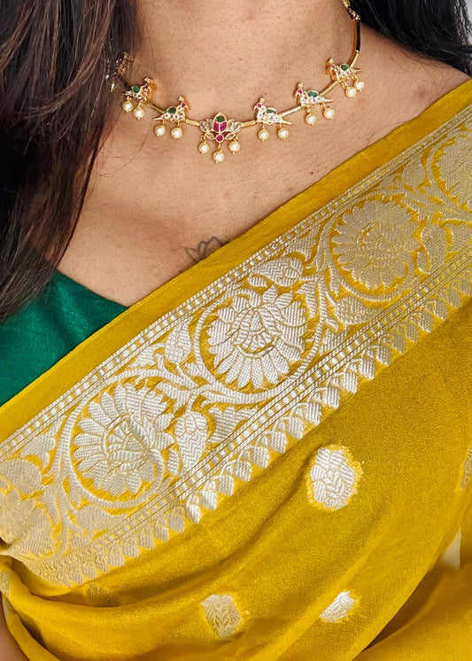 Lotus and peacock hasli with earrings - YCGPNP465