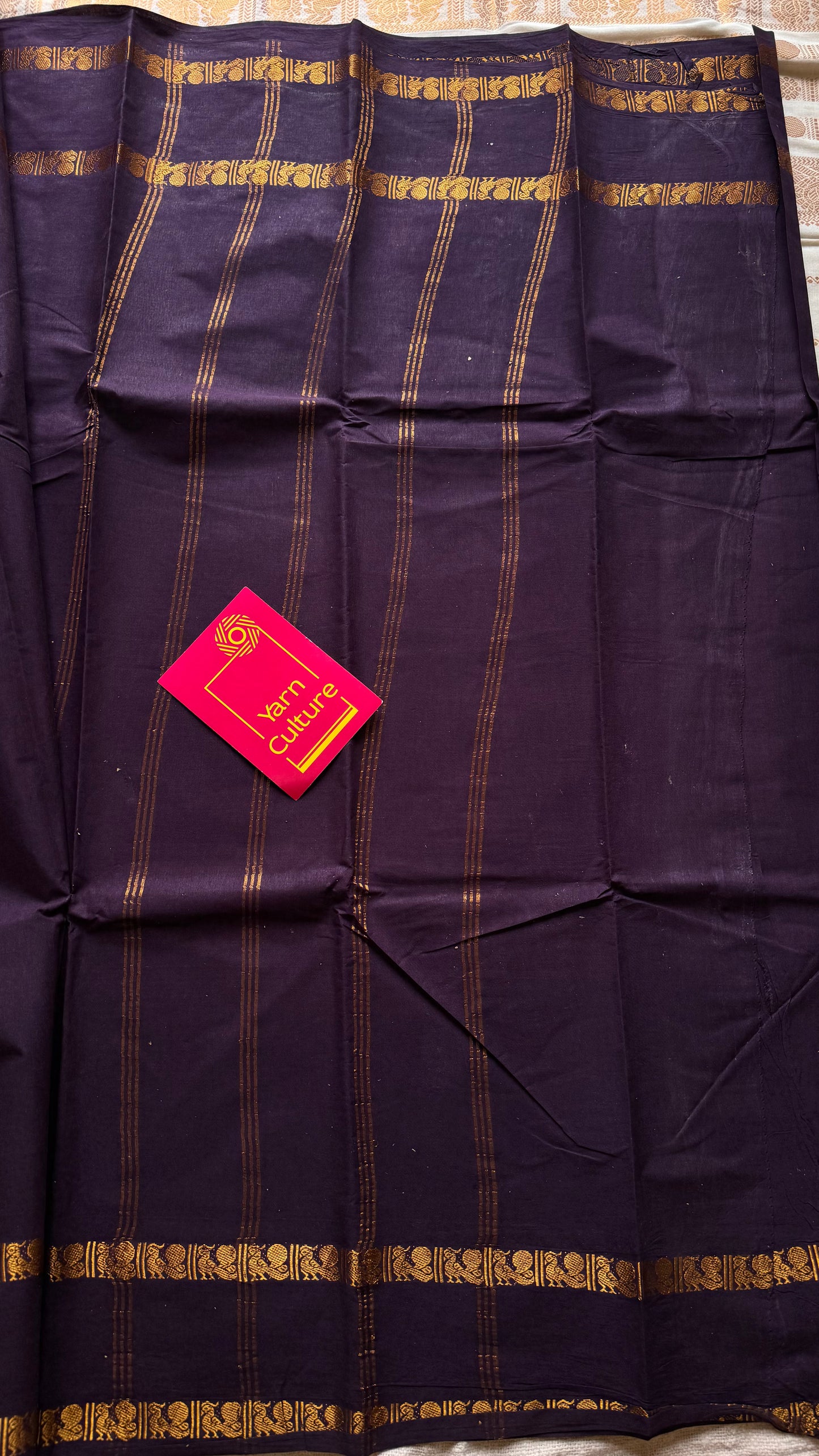 Purple brown rettaipettu peacock gap border, kattuchayam dyed madurai cotton saree  - YCCOTNMSAP98