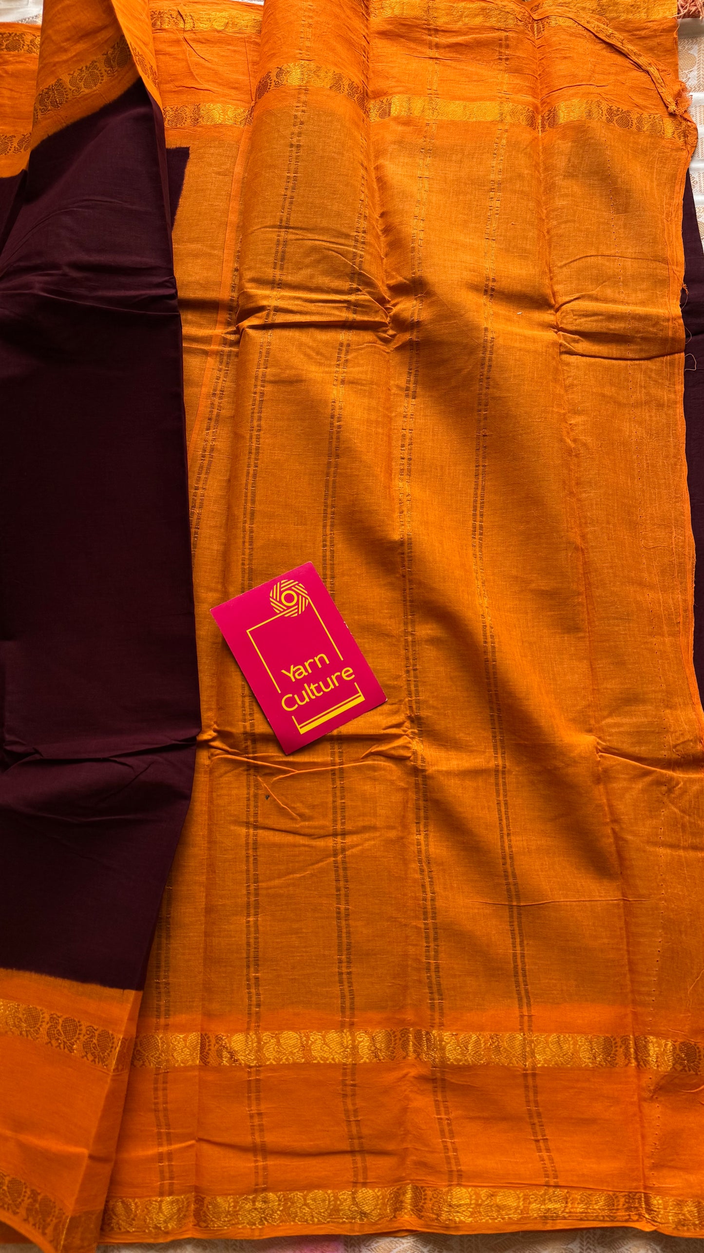 Maroon with light orange rettaipettu peacock double border, madurai soft cotton - YCCOTNMSAP205