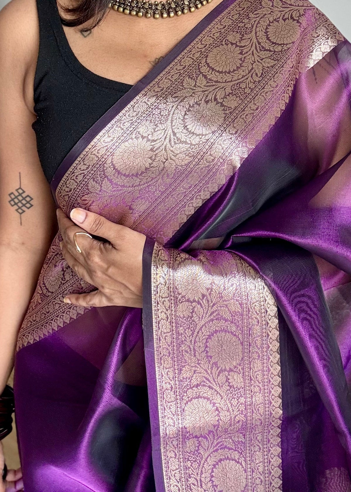 Purple tissue Banarasi saree with zari border - YCBLTOC89