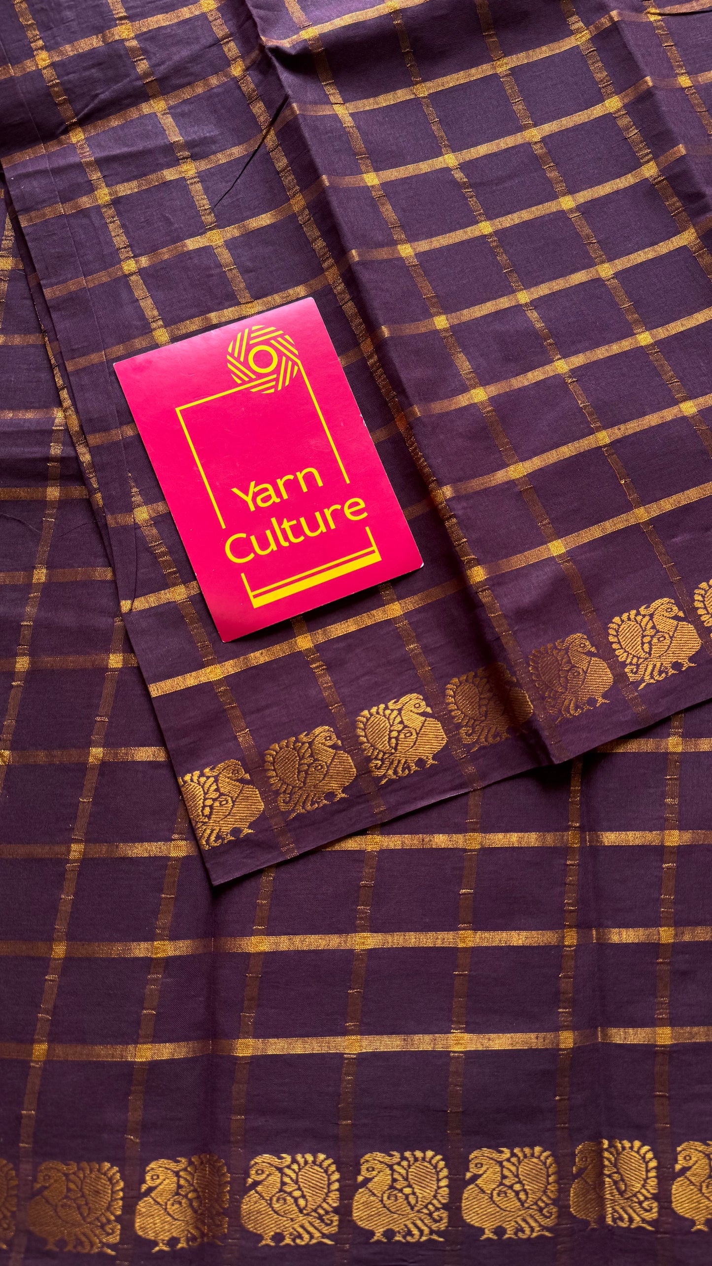Purple brown pavithra kattam kattuchayam dyed madurai cotton saree - YCCOTNMSAP125