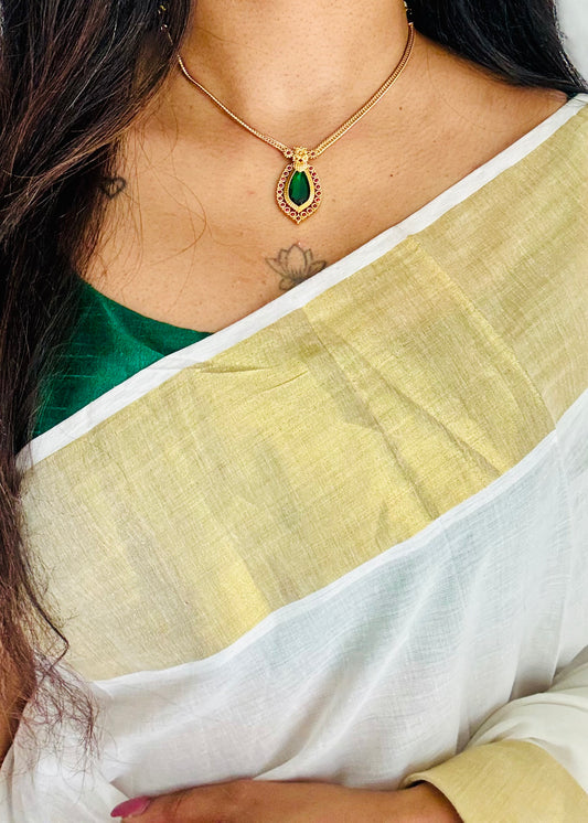 Green nagapadam single pendant neckpiece, with earrings - YCGPNP786