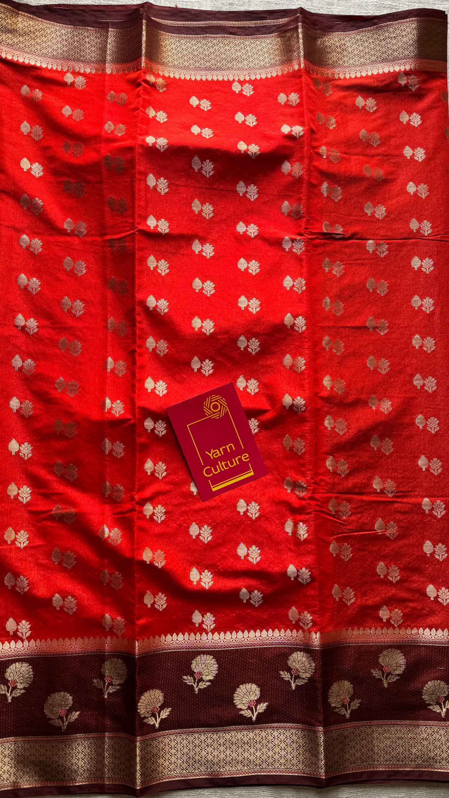 Dark orange with coffee brown border, semi dupion silk - YCBLSSJA24