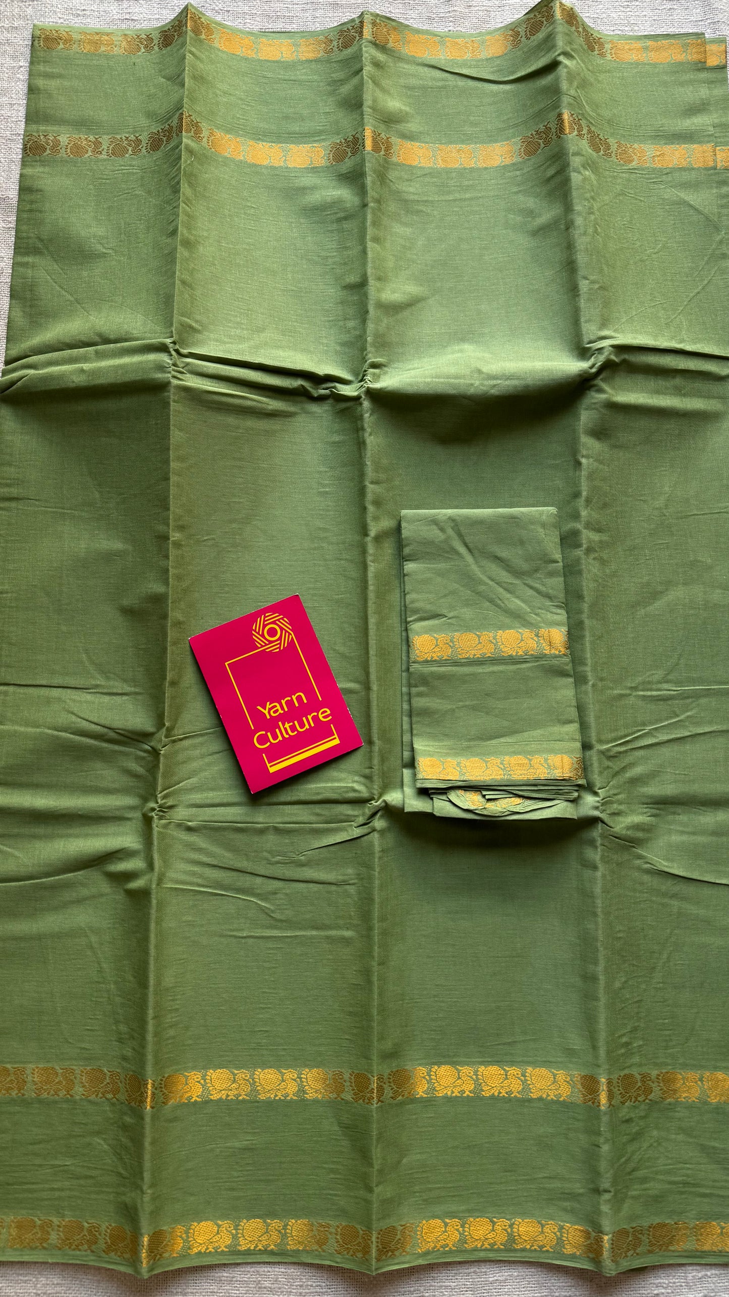 Sage green rettaipettu peacock double bordered, kattuchayam dyed madurai cotton saree - YCCOTNMSFE272