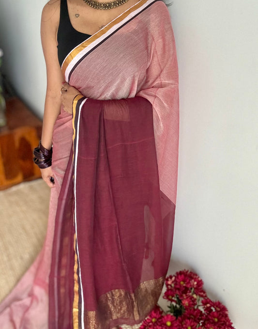 Light and dark maroon mul, thin antique gold zari - YCBCMCLSE29