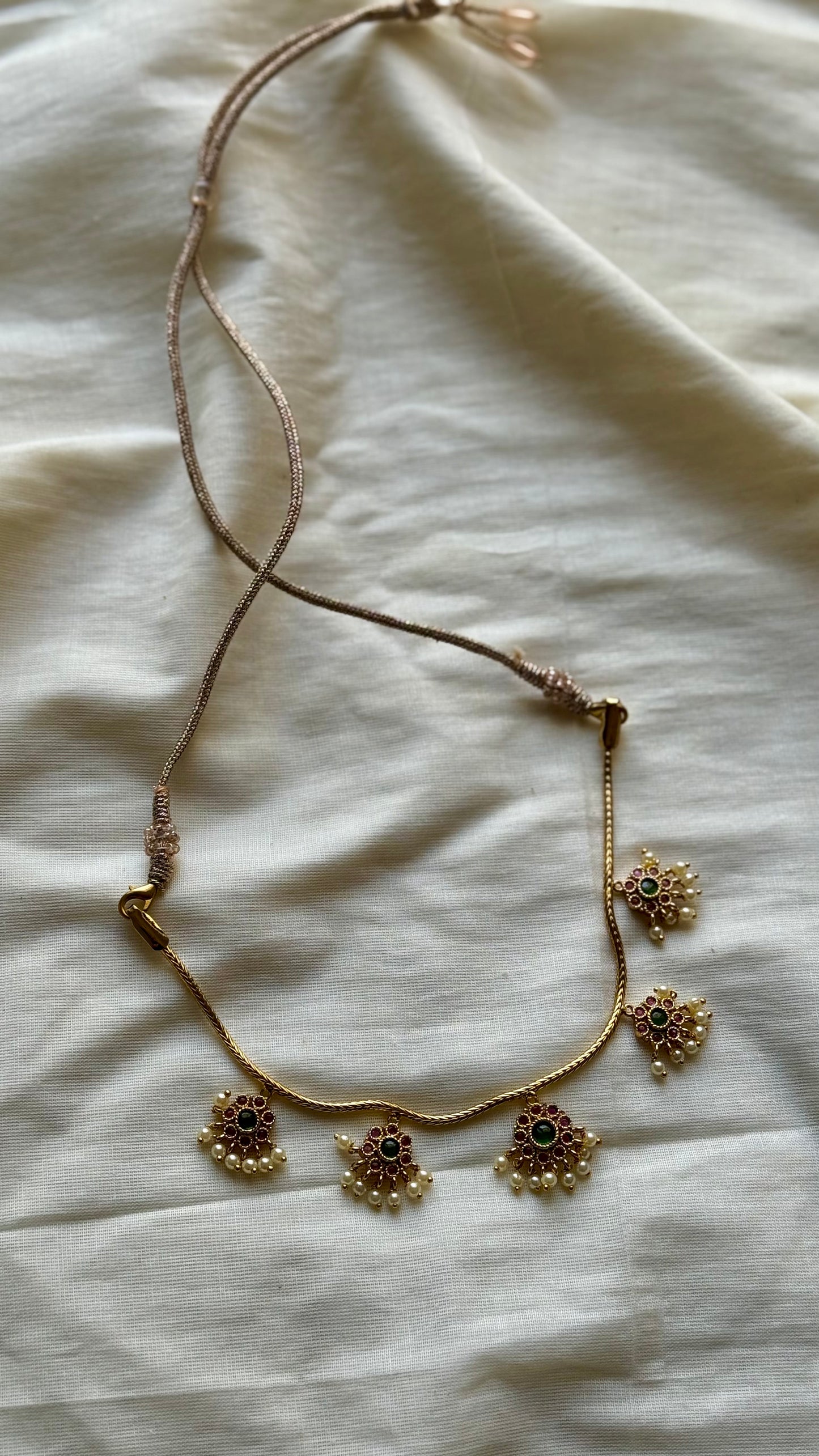 Multipendant ruby, green and pearl neckpiece - YCAGNP265