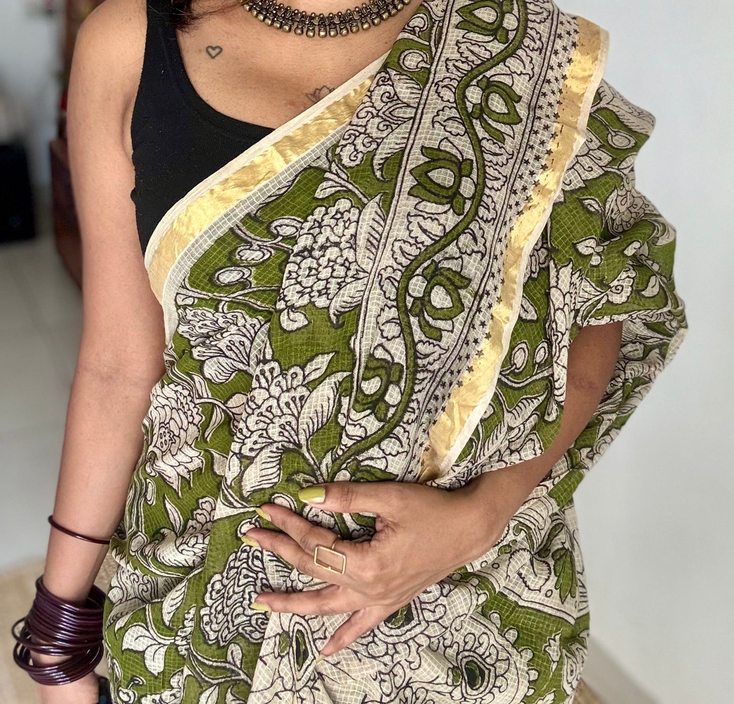 Light green floral kalamkari saree in kota - YCWOTDMA358