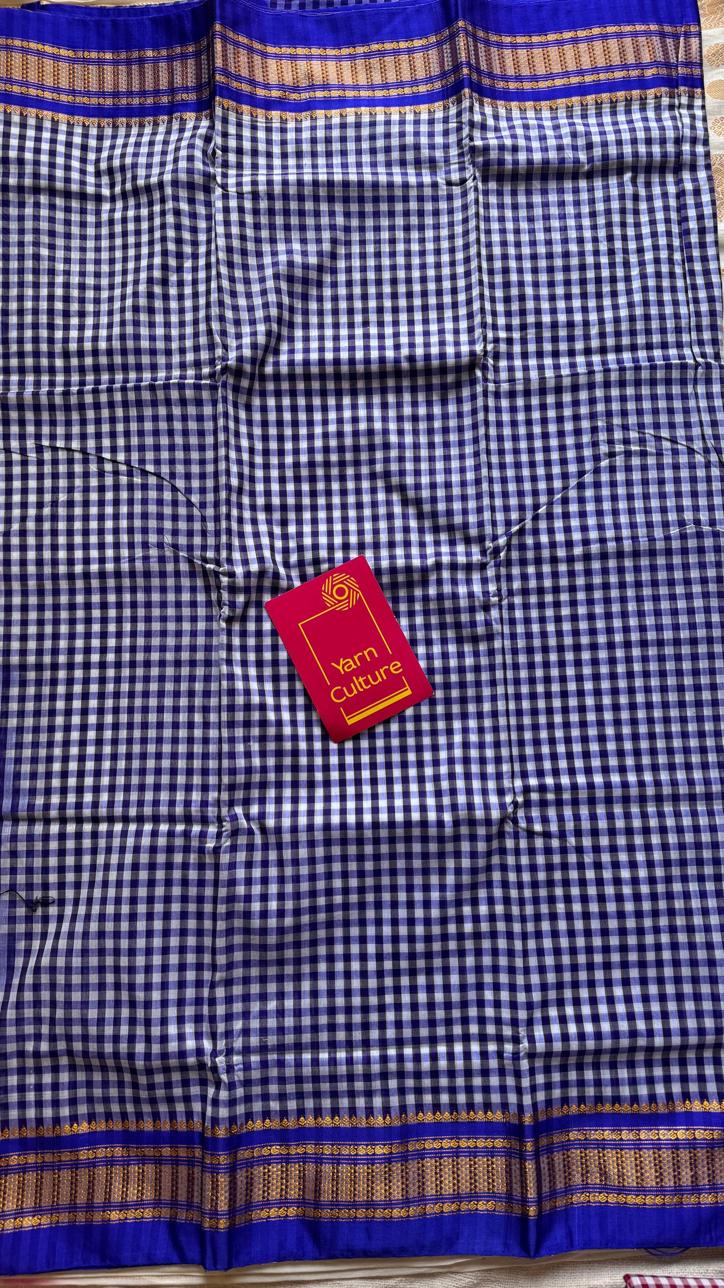 llkal blue and white checks with chikki paras border, soft cotton - YCLOKICAP228