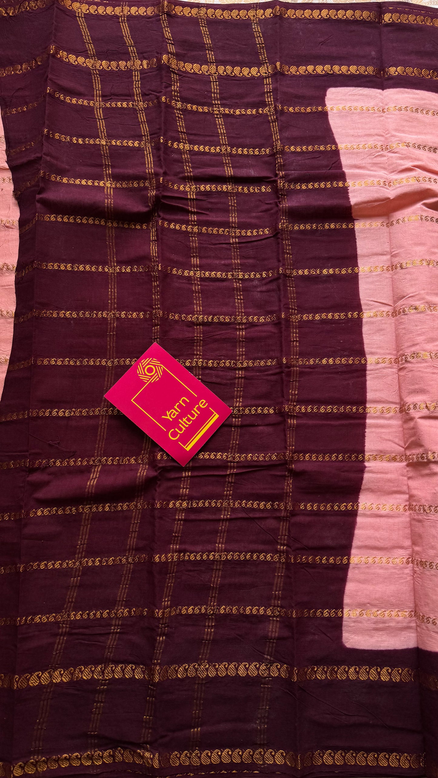 Light peach pink with maroon paisley velthaari sungudi, kattuchayam dyed madurai cotton - YCCOTNMSAP164