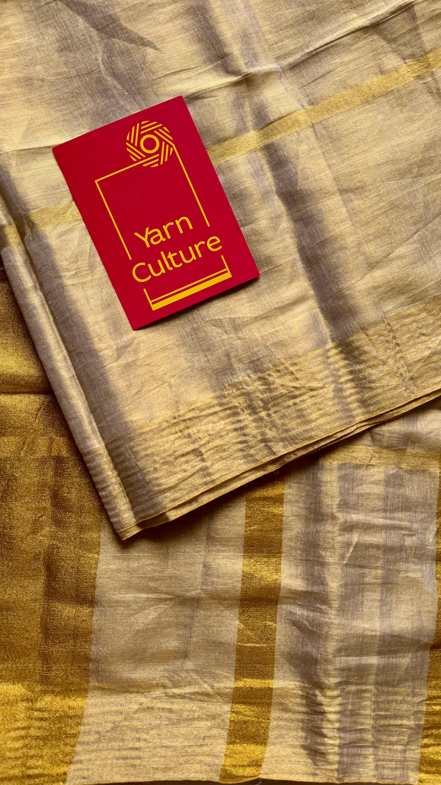 Gold mul tissue saree, gold stripes - YCIEON06