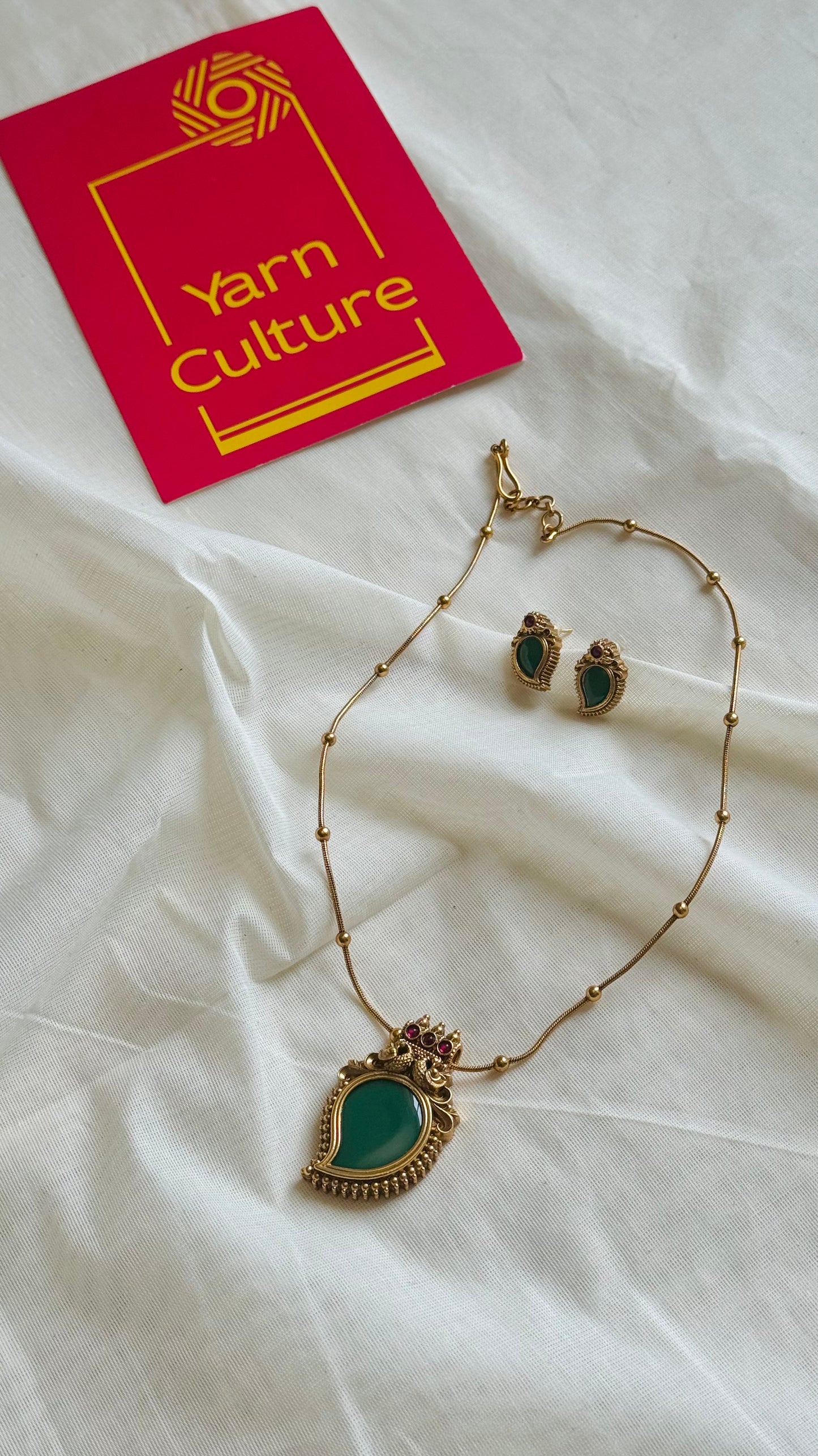 Mango palakka pendant, matte finished neckpiece, with earrings - YCGPNP796
