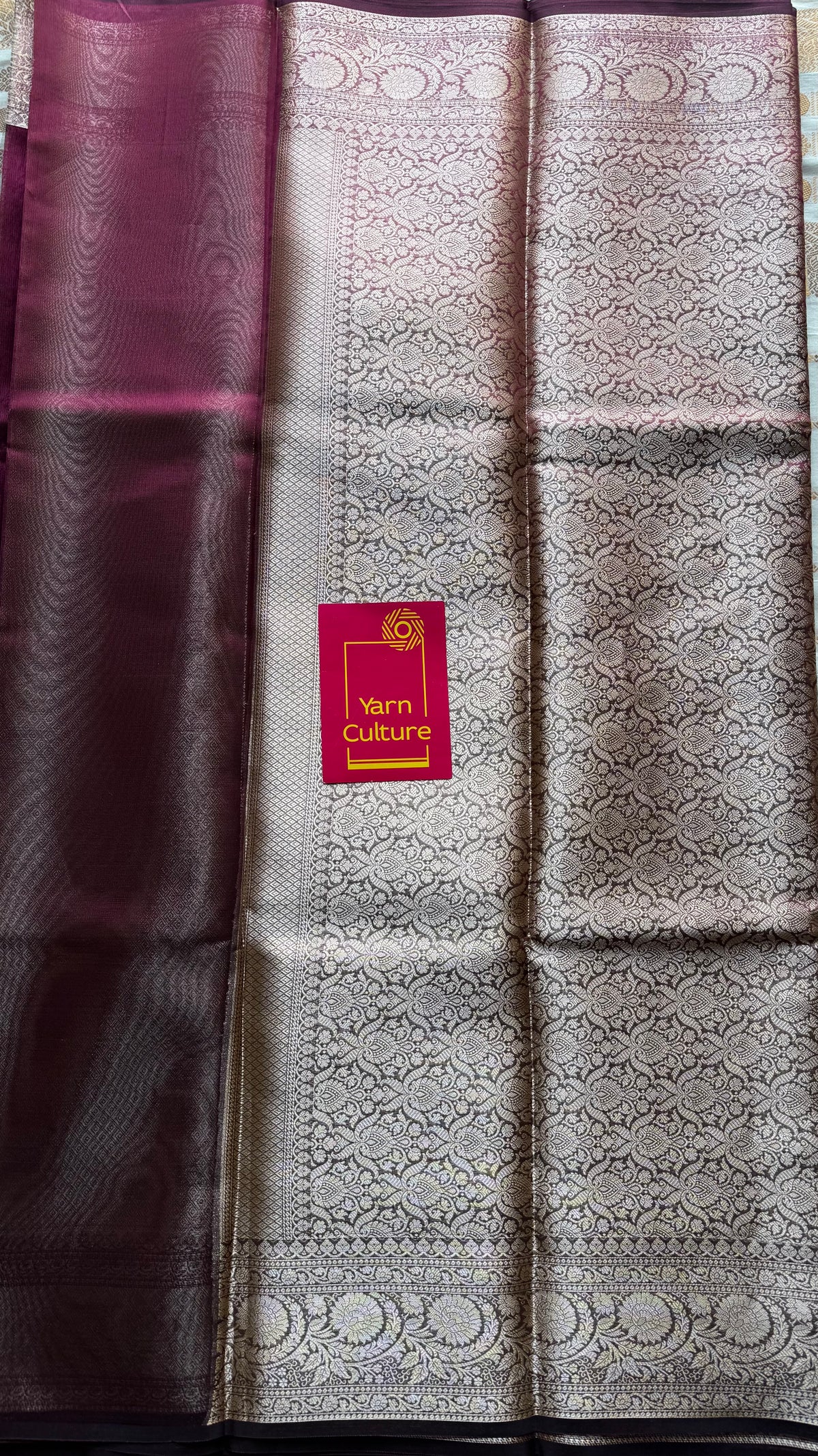 Wine pink tissue Banarasi saree with zari border - YCBLTOC78
