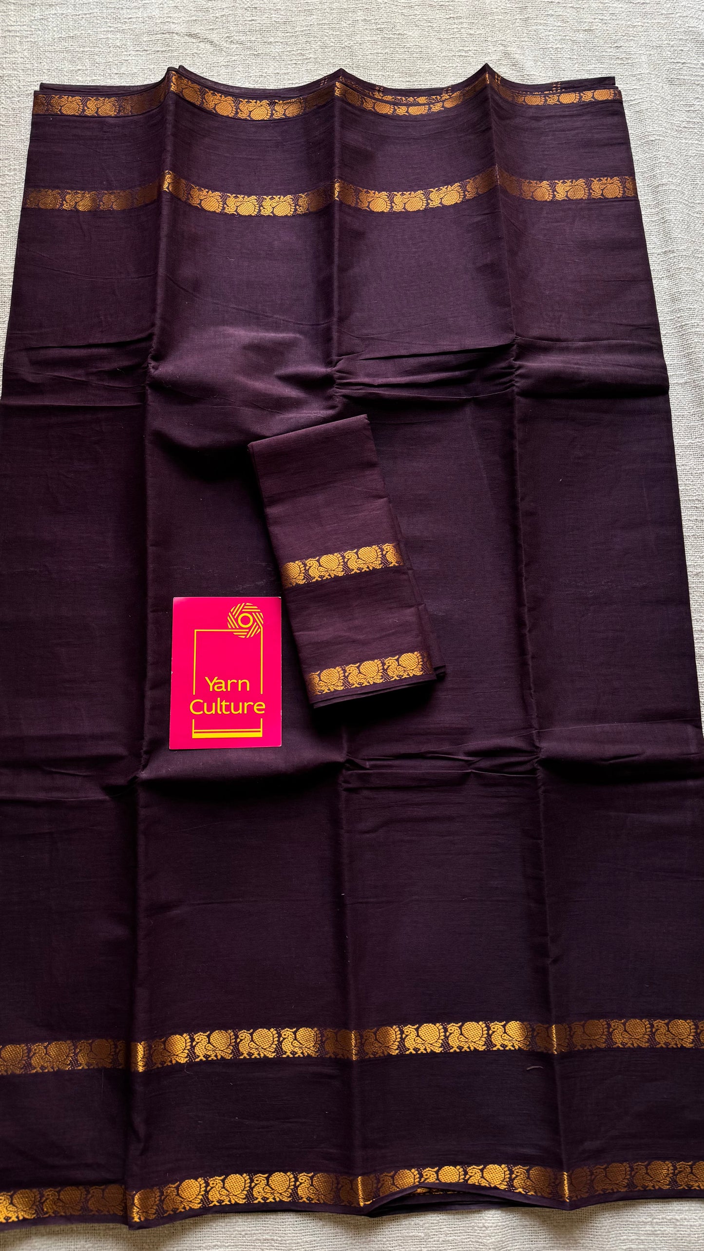 Brown rettaipettu peacock double bordered, kattuchayam dyed madurai cotton saree  - YCCOTNMSFE328