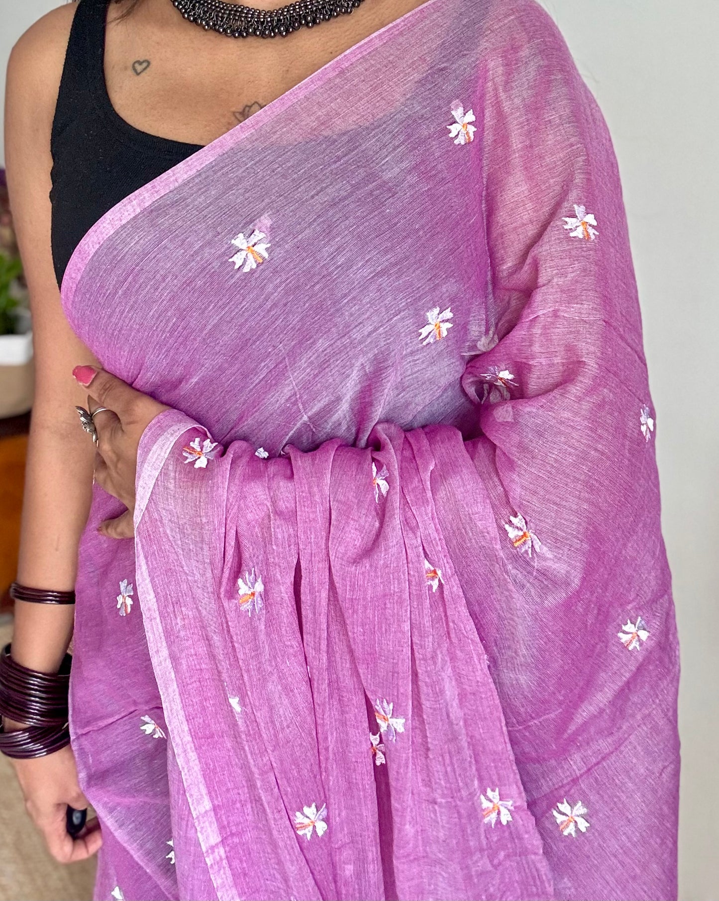 Mauve pink parijat mul cotton saree  - YCBCMCAP33