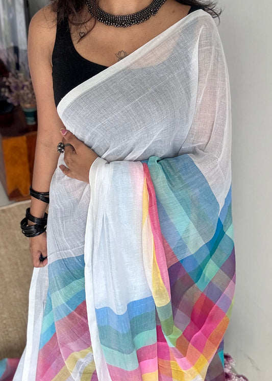 White with colourblocks, mul cotton - YCBCJULMR10