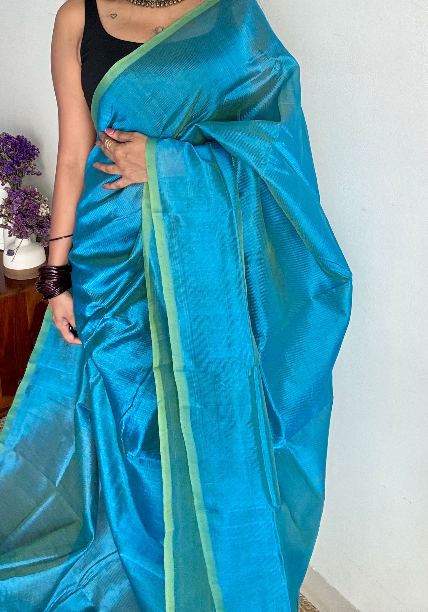 Plain blue green dual tone, mangalgiri silk cotton, handwoven, soft, light weight - YCWOTDMSAP222