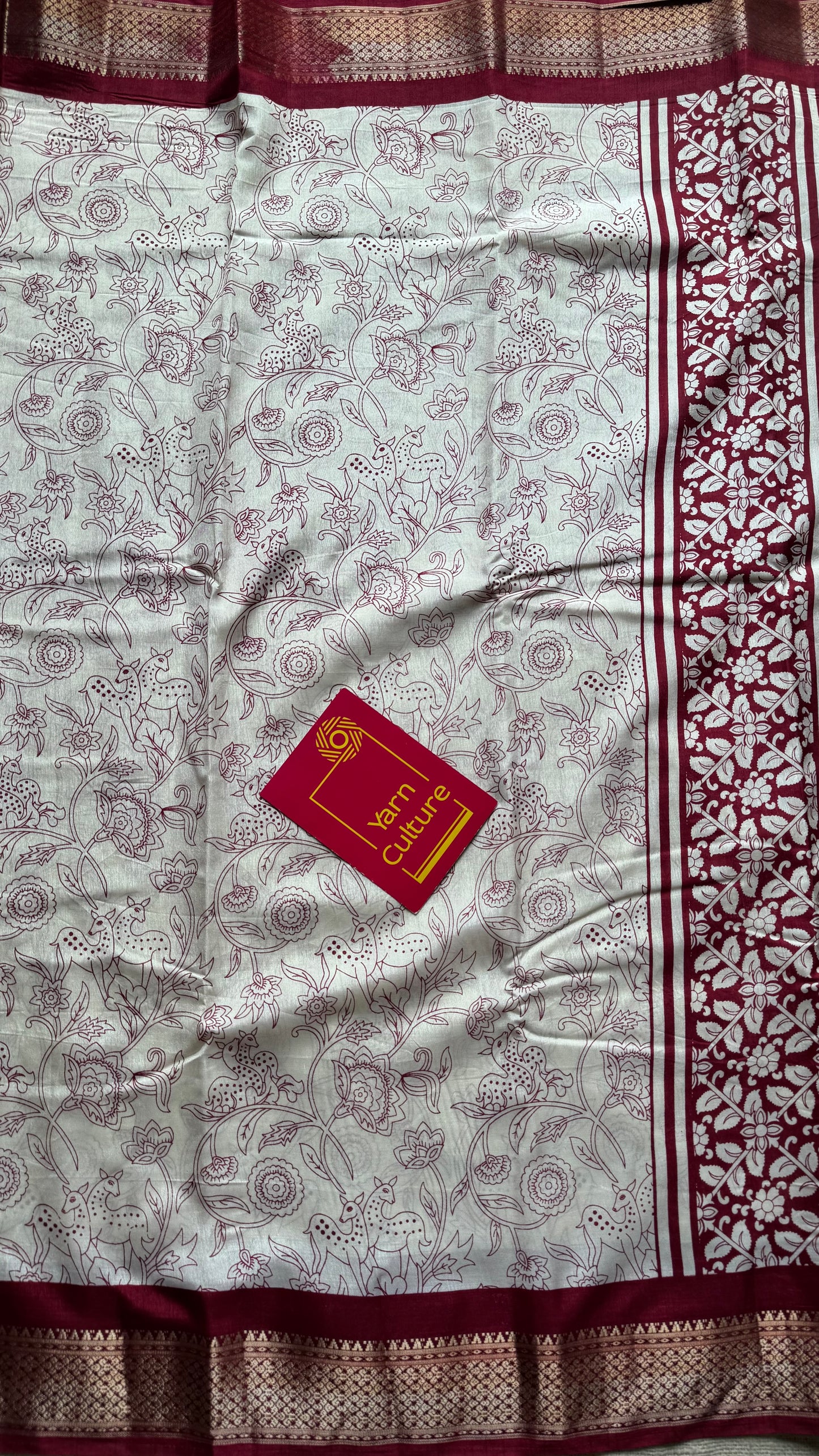 White and red contrast, printed kalamkari, semi-tussar - YCWOTDSTK01