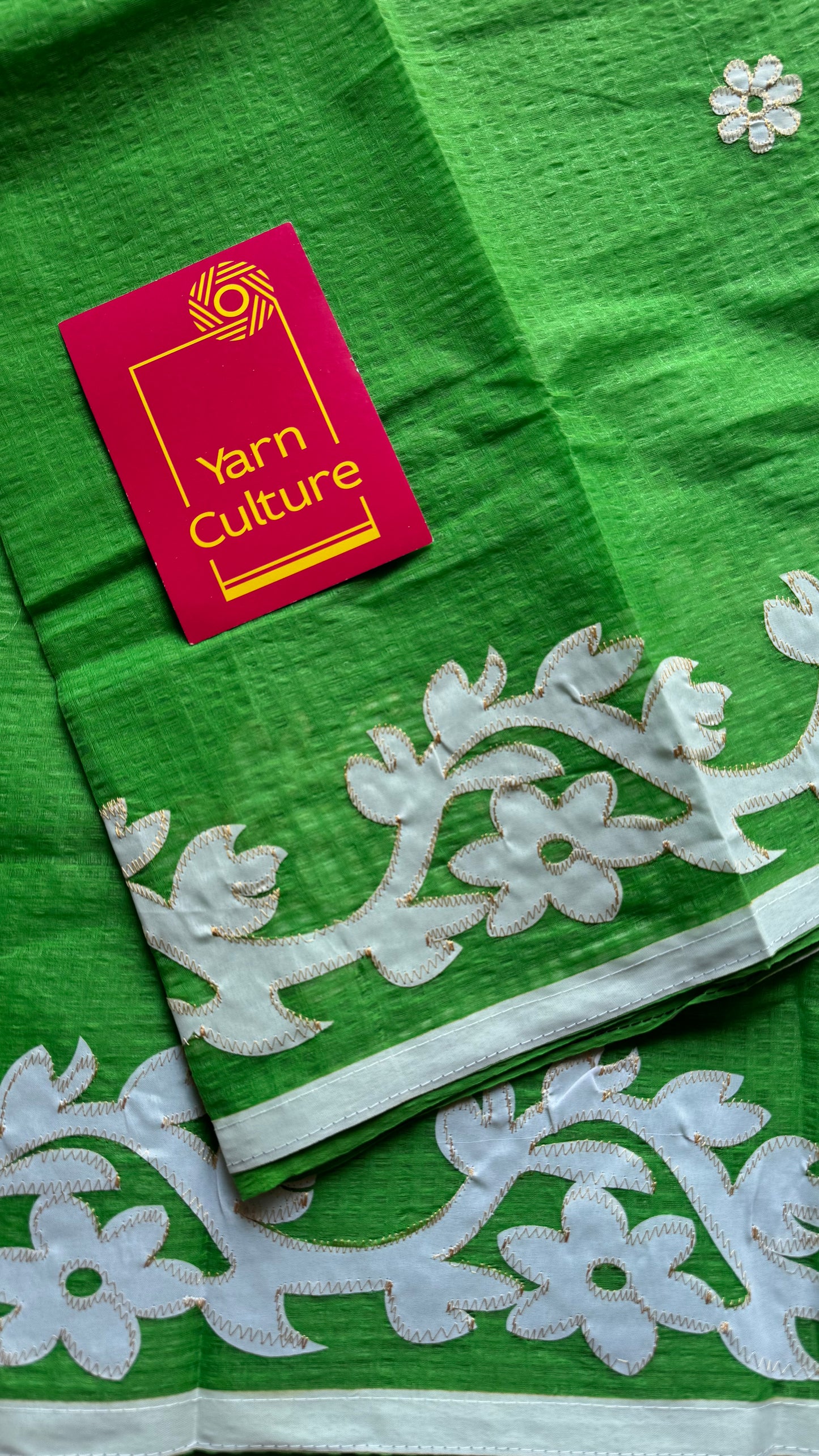 Khatta Kairi - green kota saree with white floral cut work - YCTORKDAP15