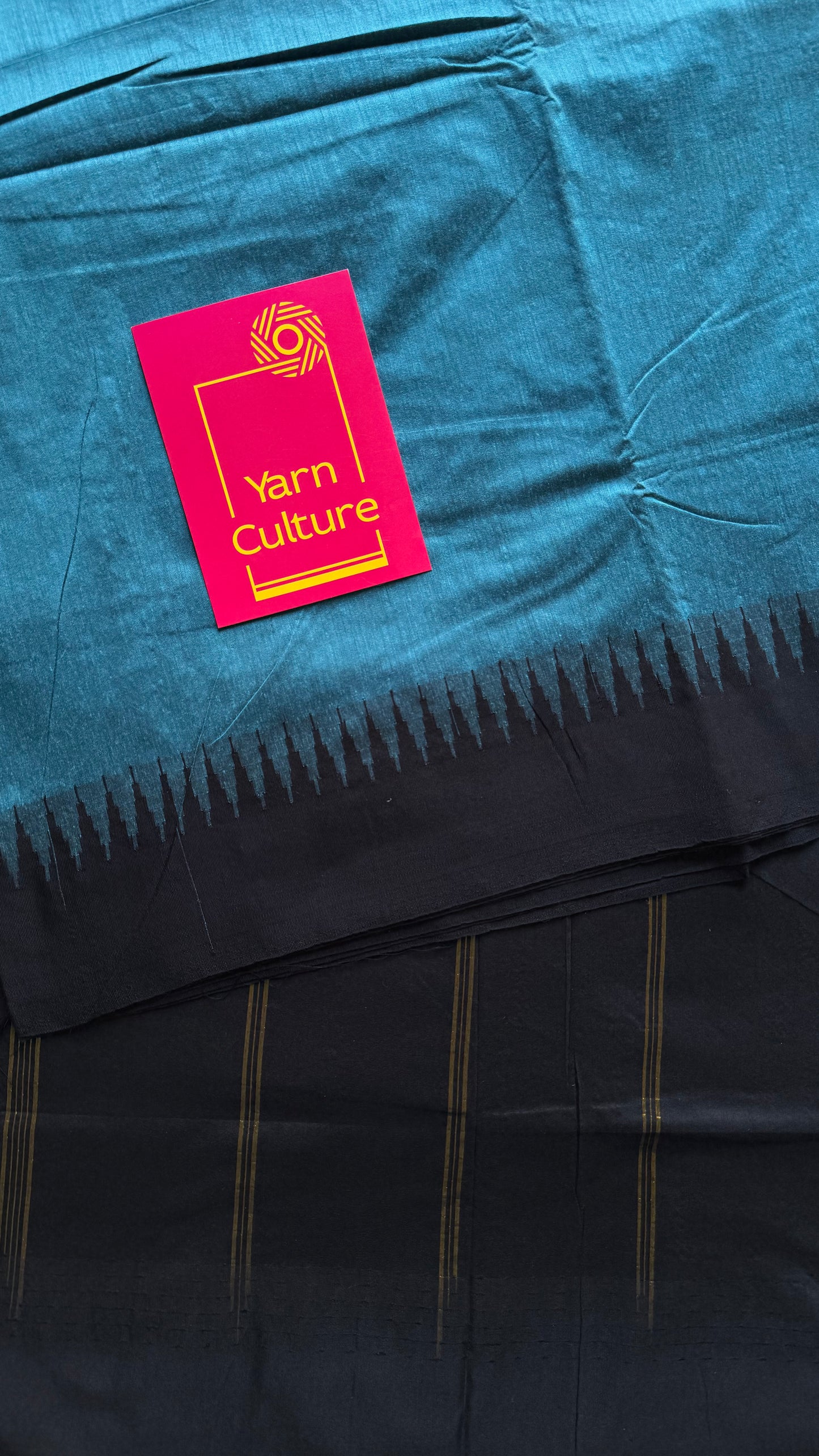 Blue with black temple border - cotton silk - YCCOTNOCKCS2