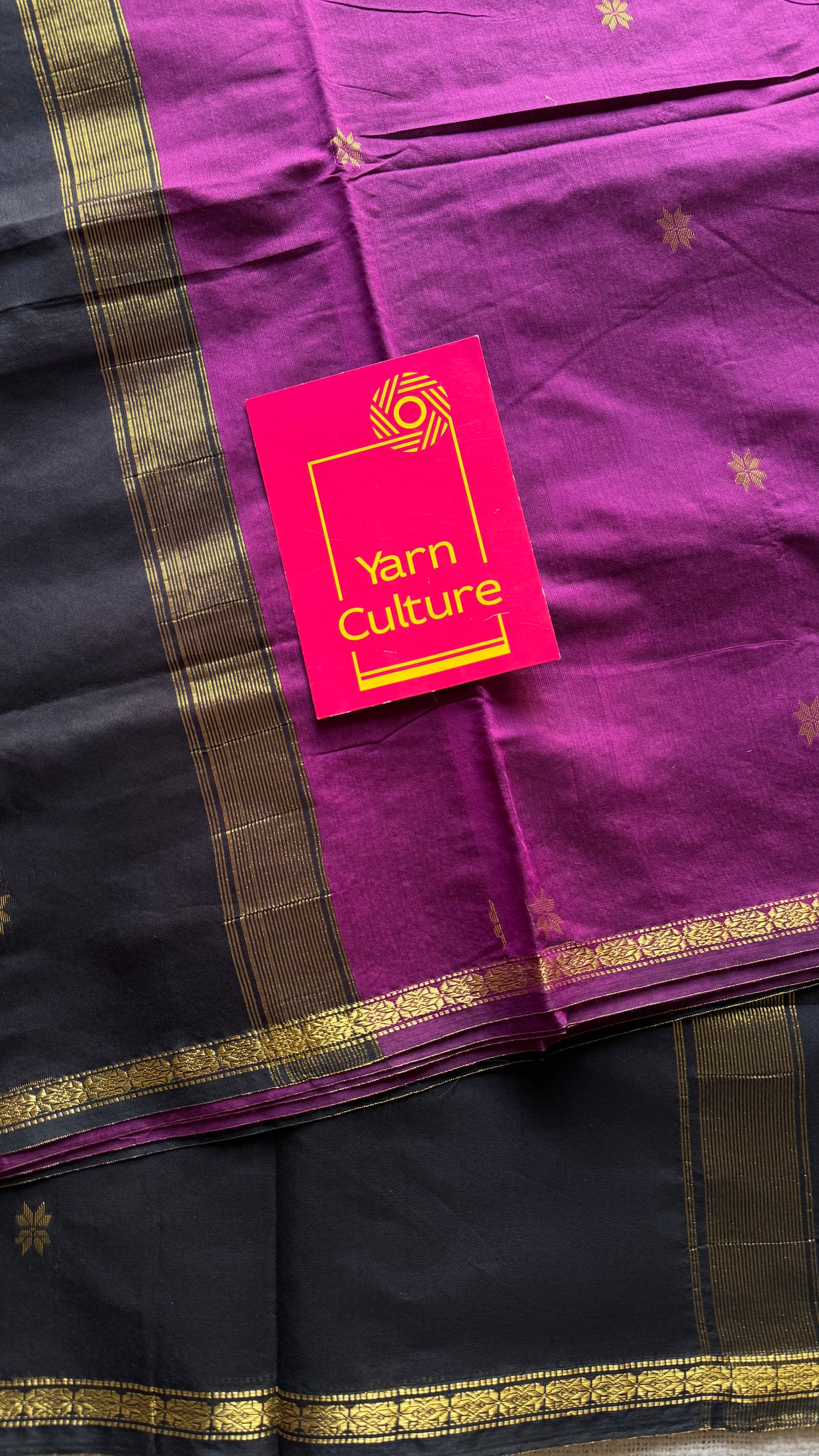 Grape wine with black, gold buttas, semi maheshwari cotton silk - YCCOTNCSDE86