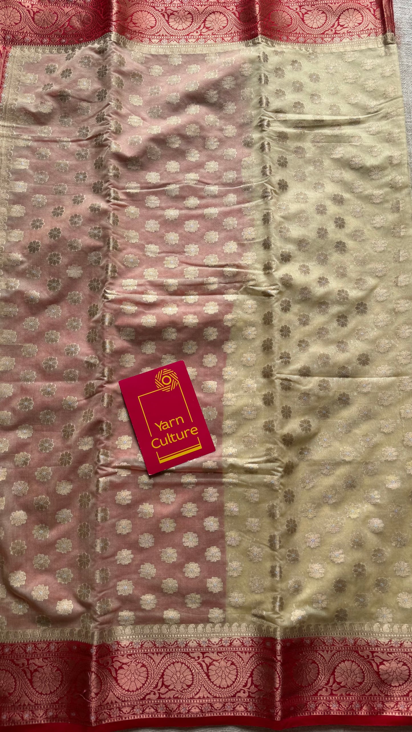 Cream with red contrast borders, banarasi semi georgette - YCBCDP19