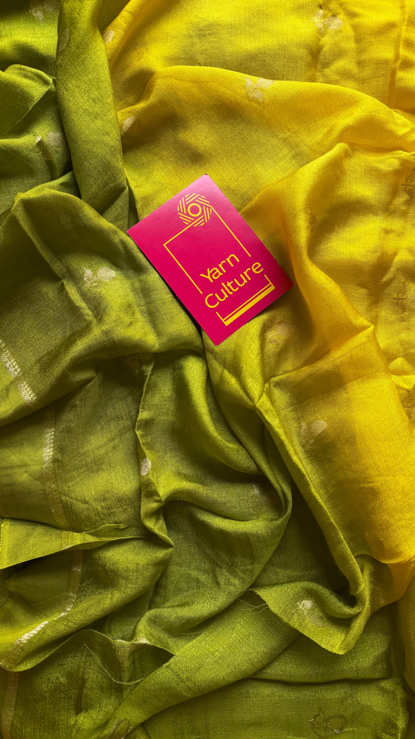 Yellow green dual tone in viscose soft silk with satin border, jacquard zari motifs - YCDOSFE194