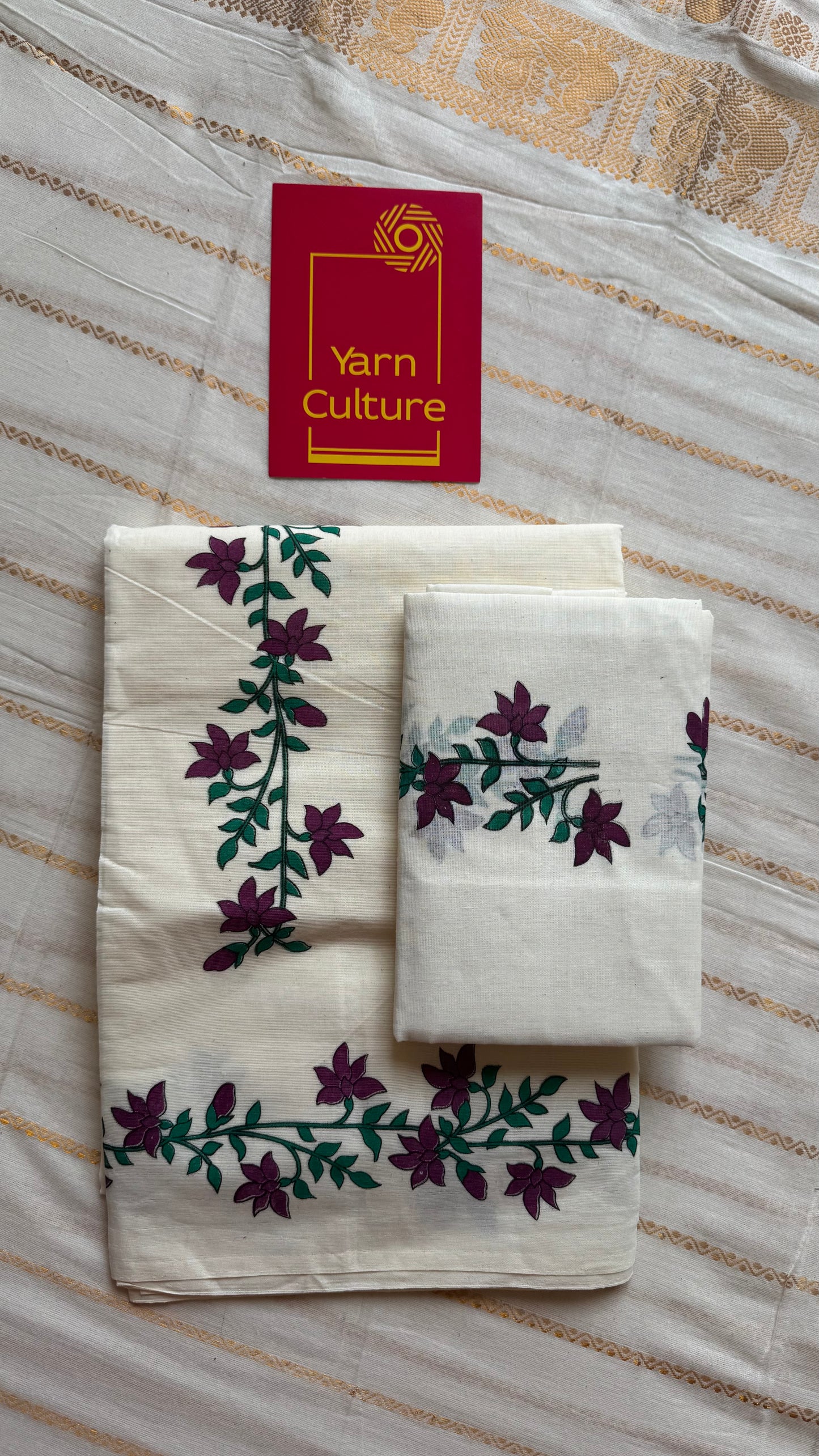 Set mund (double), purple and green floral vines  - YCIEON129