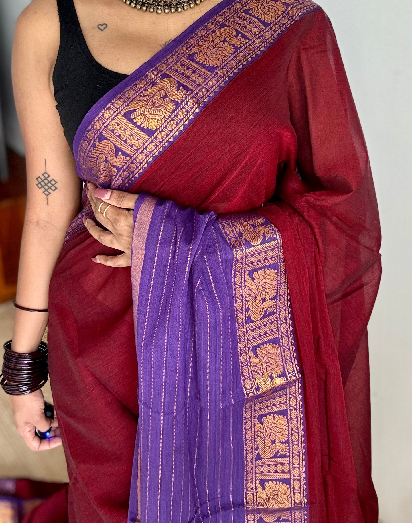 Maroon with violet border, narayanpet soft cotton saree - YCWOTDAUG10