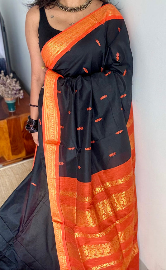 Black with orange - cotton silk - YCCOTNSEKCS07