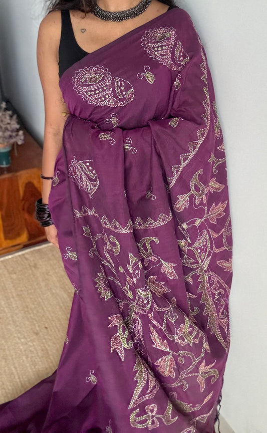 Amodini - The Joyful One, kantha weave in soft khadi cotton - YCBCSEKC05