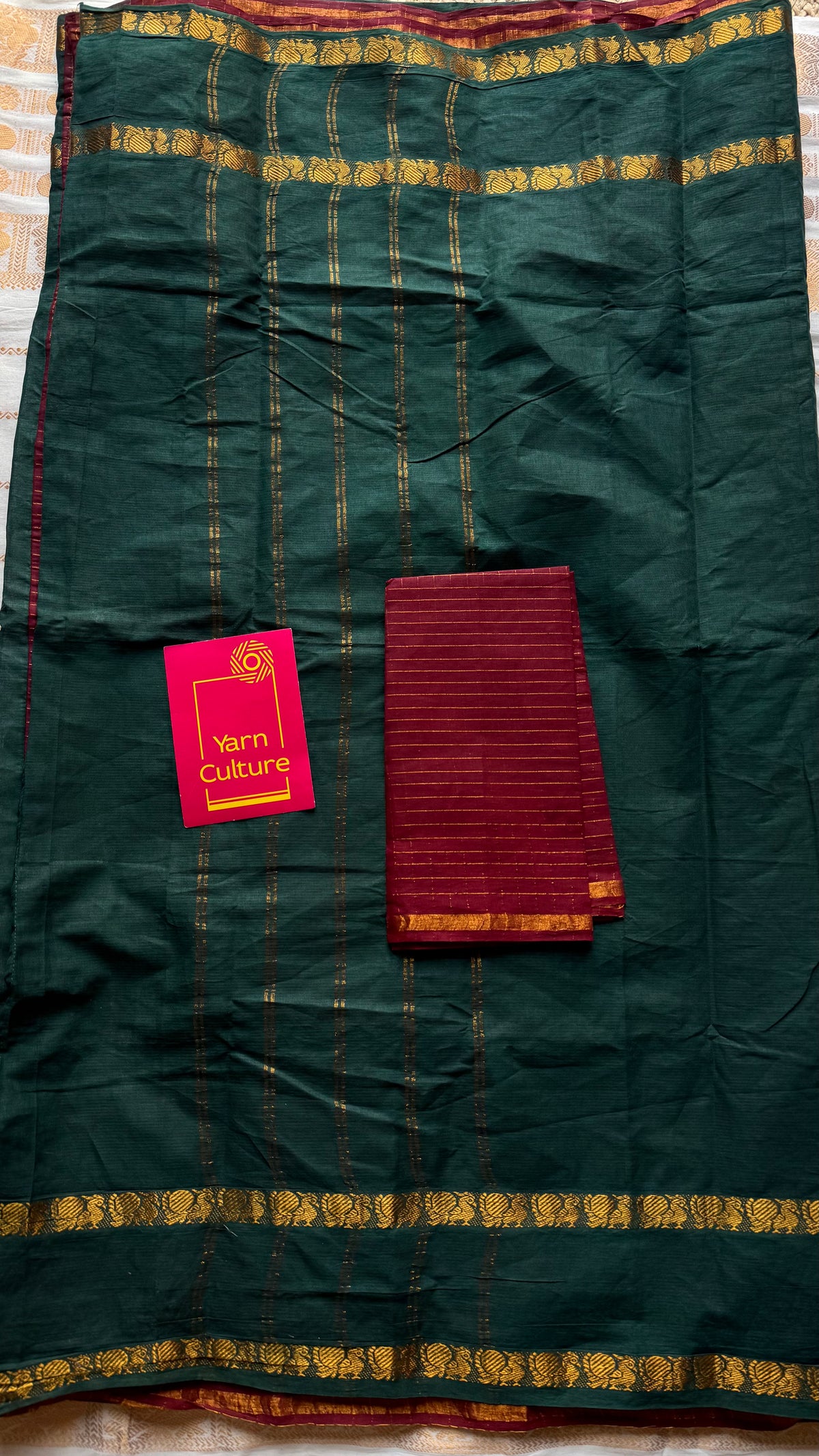 Dark green with maroon, sungudi cotton half and half saree - YCCOTNIDOC157