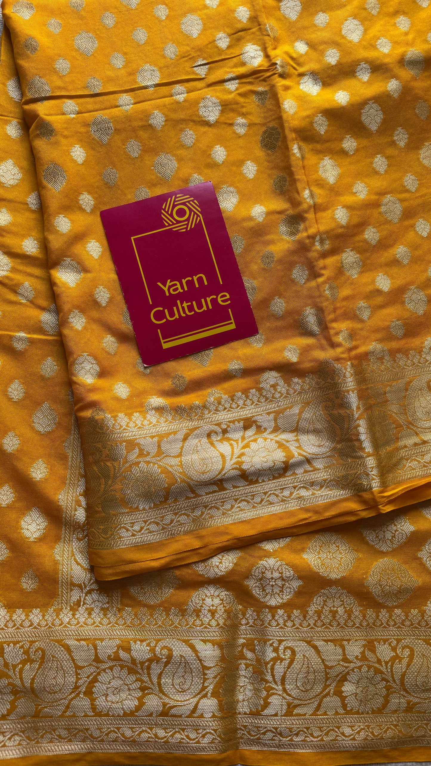 Orangish dark yellow, silver buttas and zari, Banarasi semi-silk - YCDESE35