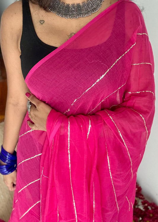 Ruby pink mul with silver sequins - YCBCMCLSE56