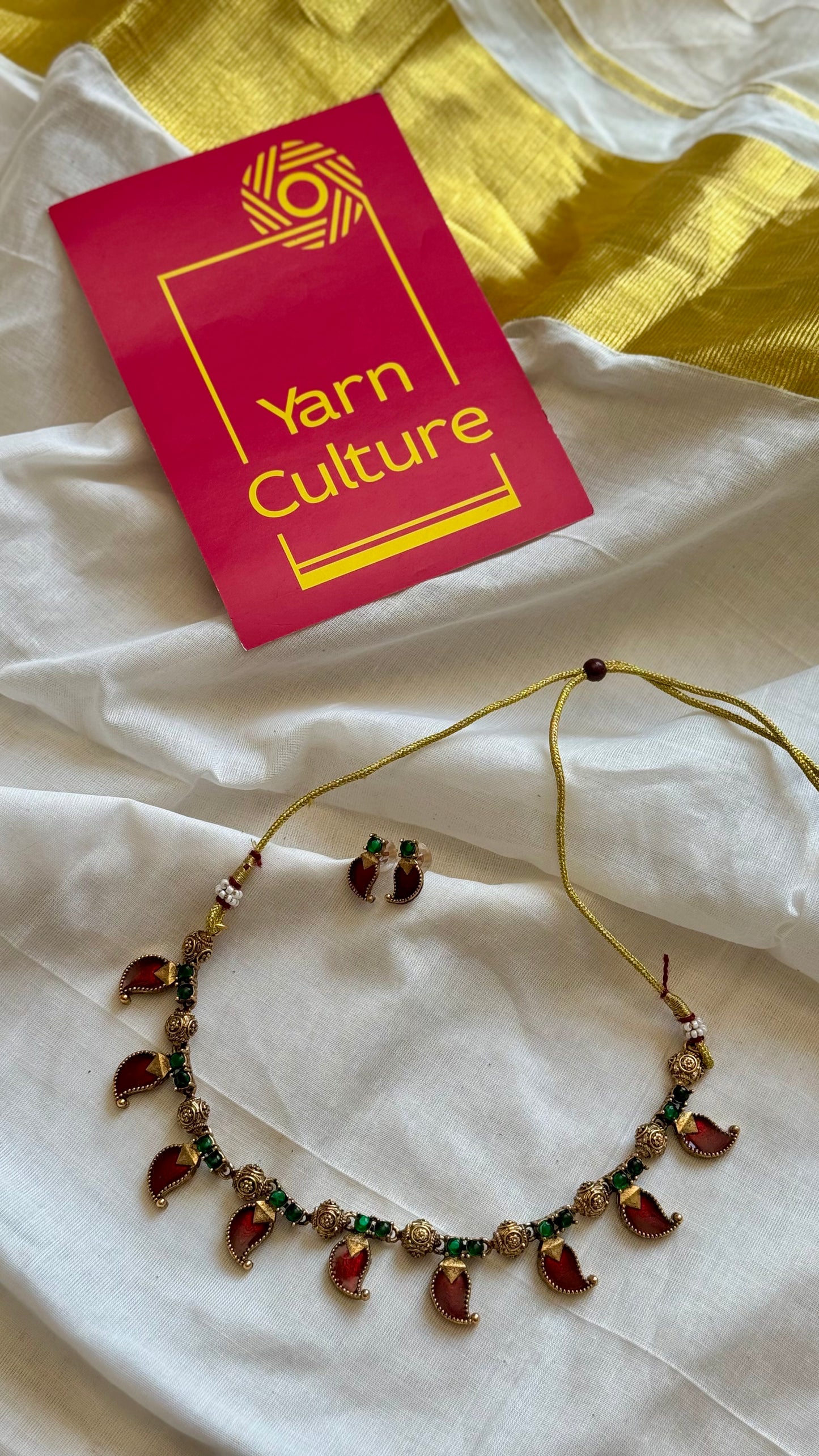 Red mango palakka neckpiece, with earrings - YCGPNP620