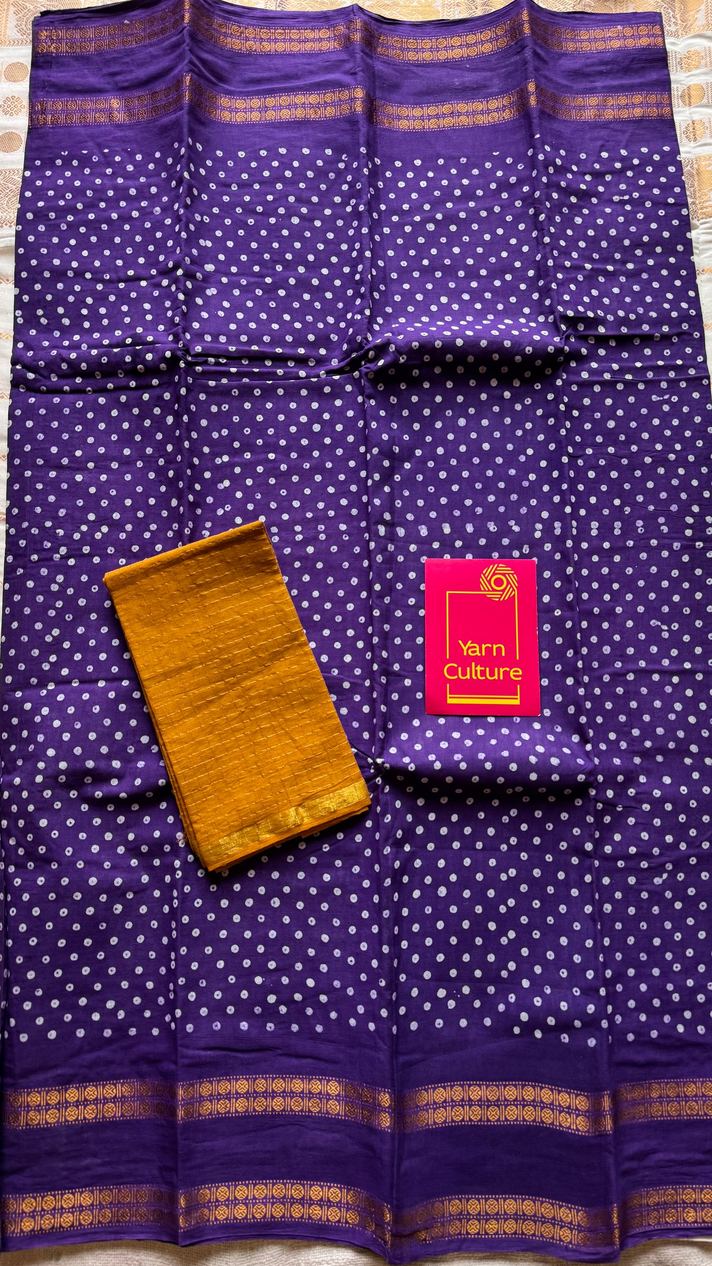 Purple, wax dot printed sungudi, kattuchayam dyed madurai cotton - YCCOTNMSAP156