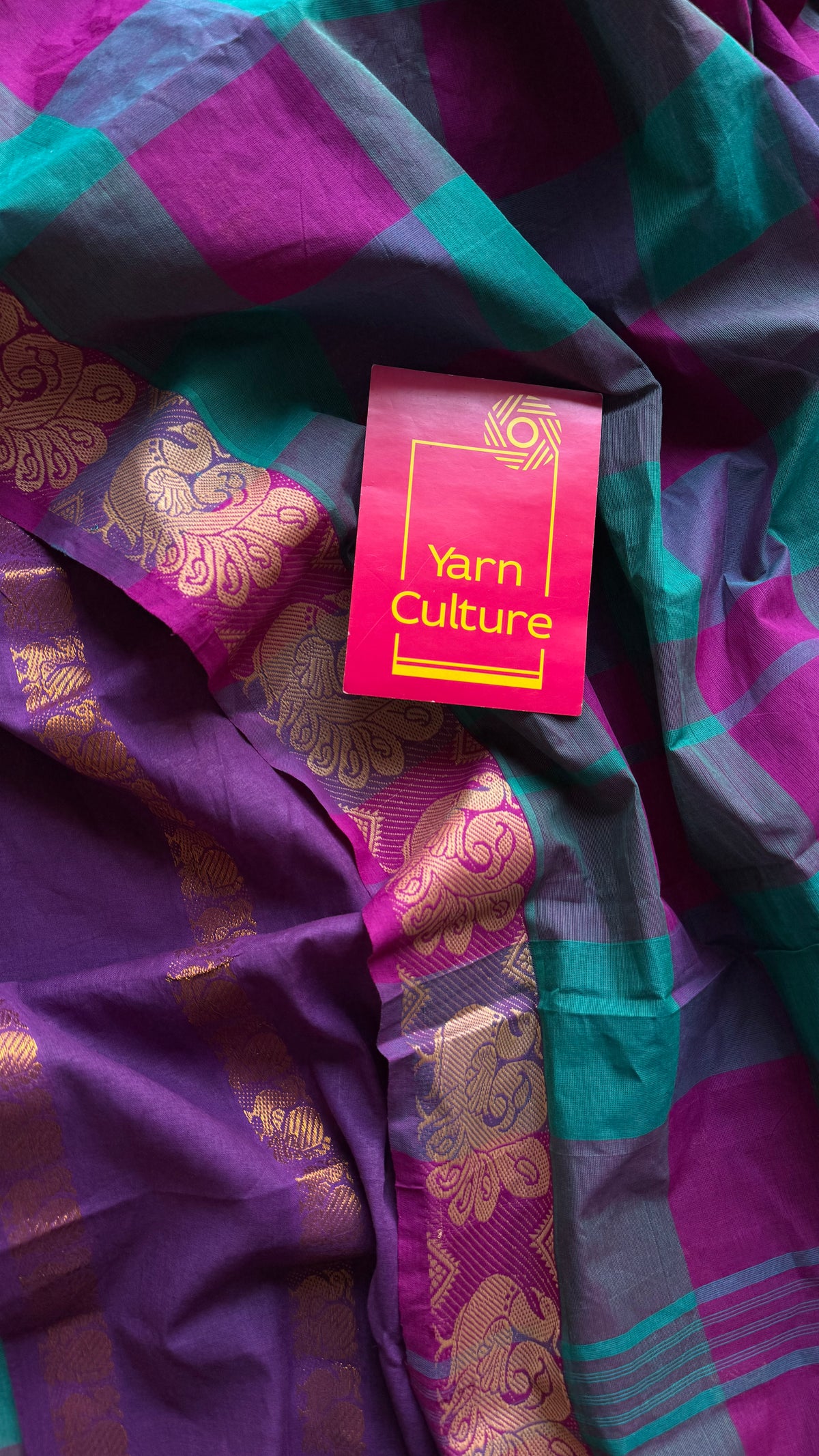 Multicoloured checks with purple, sungudi and chettinad cotton half and half saree - YCCOTNIDOC132